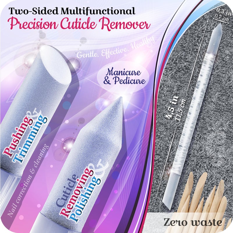 GLADZY Glass Cuticle Pusher Tool - 2 pcs Dual Ended Manicure Stick, Etched Crystal Glass Cuticle Remover, Callous and Dry Skin Fingertip File, Nail Shaper, Professional Nail Care, Ethically Made in EU - Image 2
